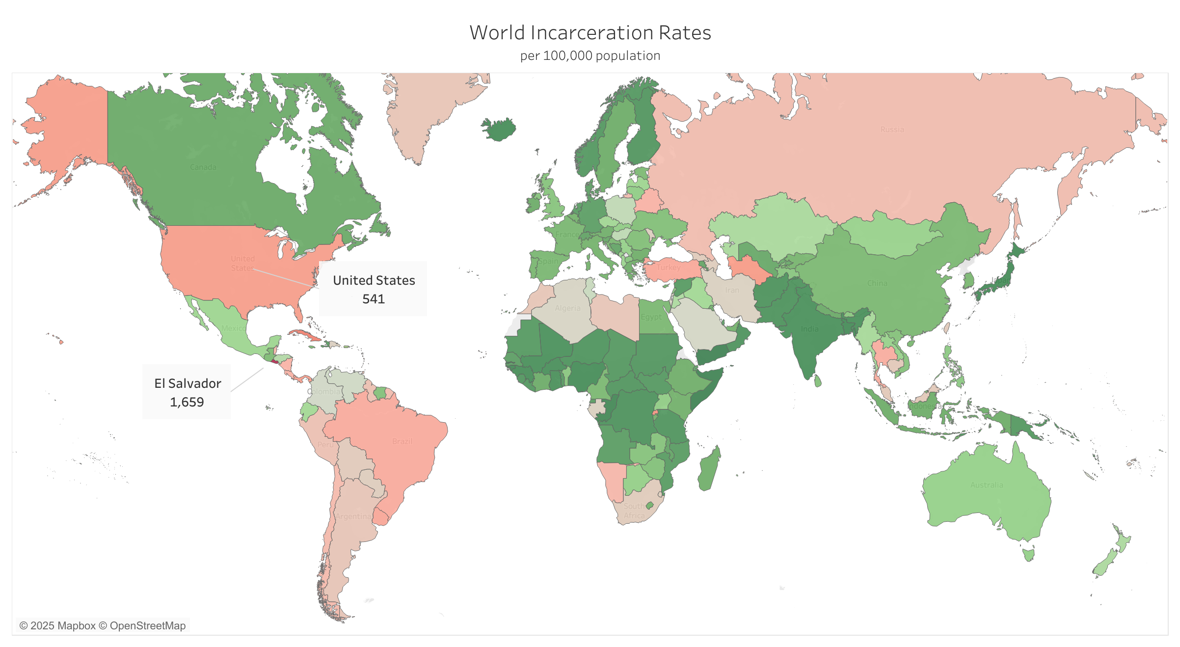 Map of murder rates around the world